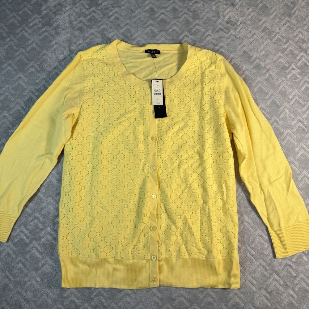 Talbots Cardigan Sweater Size Small‎ Yellow Button Front Long Sleeve NWT
